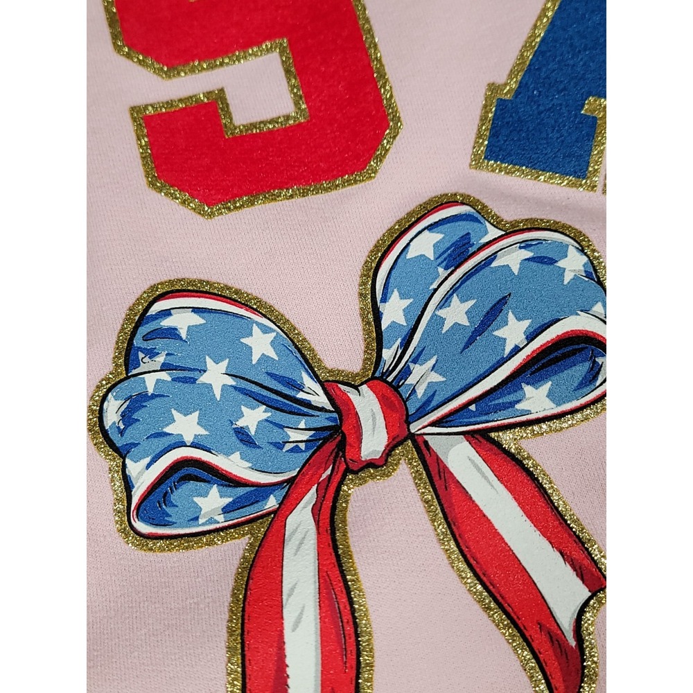 Simply Southern Sweatshirt Crewneck Sz M Pink Patriotic Bows USA 4TH of July NWT - Picture 6 of 14